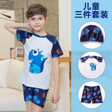 DINO PRINT 2 PIECE SWIMSUIT WITH CAP - WHITE & BLUE