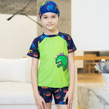 DINO PRINT 2 PIECE SWIMSUIT WITH CAP - GREEN