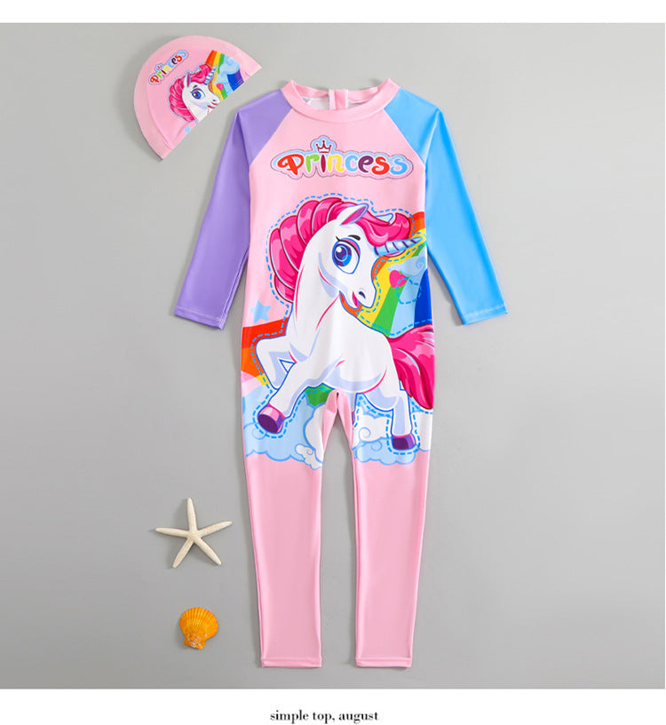 UNICORN PRINT SWIMMING BODY SUIT - LIGHT PINK