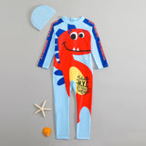 DINOSAUR PRINT SWIMMING BODY SUIT - BLUE & RED