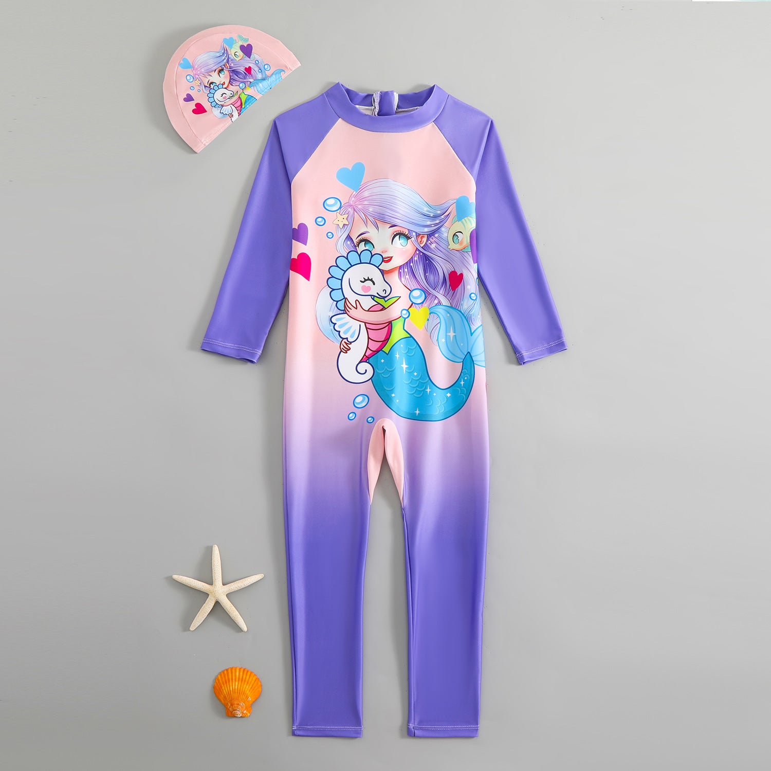 MERMAID PRINT SWIMMING BODY SUIT - PURPLE