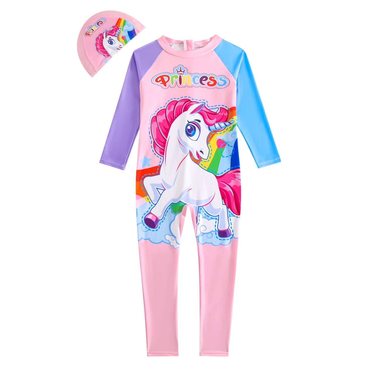 UNICORN PRINT SWIMMING BODY SUIT - LIGHT PINK