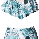 TROPICAL TEAL RUFFLED 2 PIECE SWIMSUIT - GREEN