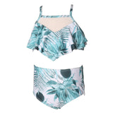 TROPICAL TEAL RUFFLED 2 PIECE SWIMSUIT - GREEN