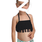 HALTER NACK FRILL APPLIQUE 2 PIECE SWIMSUIT - BLACK & GREEN