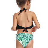 HALTER NACK FRILL APPLIQUE 2 PIECE SWIMSUIT - BLACK & GREEN
