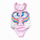 UNICORN PRINT RUFFLED DETAILED V CUT SWIMSUIT - LIGHT PINK