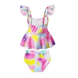 RUFFLED STRAP UNICORN PRINT 2 PIECE SWIMSUIT - PINK