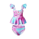 RUFFLED STRAP UNICORN PRINT 2 PIECE SWIMSUIT - PURPLE