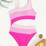 ONE SHOULDER SIDE CUT SWIMSUIT - PINK