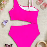 ONE SHOULDER SIDE CUT SWIMSUIT - PINK