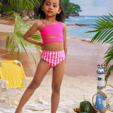 ONE SHOULDER SIDE CUT 2 PIECE SWIMSUIT - PINK