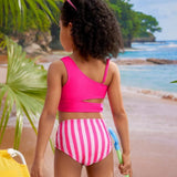 ONE SHOULDER SIDE CUT 2 PIECE SWIMSUIT - PINK