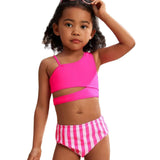 ONE SHOULDER SIDE CUT 2 PIECE SWIMSUIT - PINK
