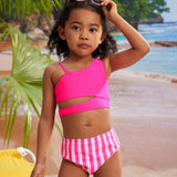 ONE SHOULDER SIDE CUT 2 PIECE SWIMSUIT - PINK