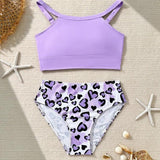 HALTER NECK HEART PRINTED 2 PIECE SWIMSUIT - PURPLE