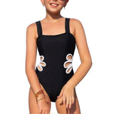 DAISY SIDE CUT MONOKINI STYLE SWIMSUIT - BLACK