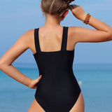 DAISY SIDE CUT MONOKINI STYLE SWIMSUIT - BLACK