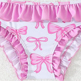 RUFFLED BOW PRINTED 2 PIECE SWIMSUIT - PINK