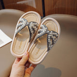 BEADS & PEARL APPLIQUE FLIP-FLOP - BLACK