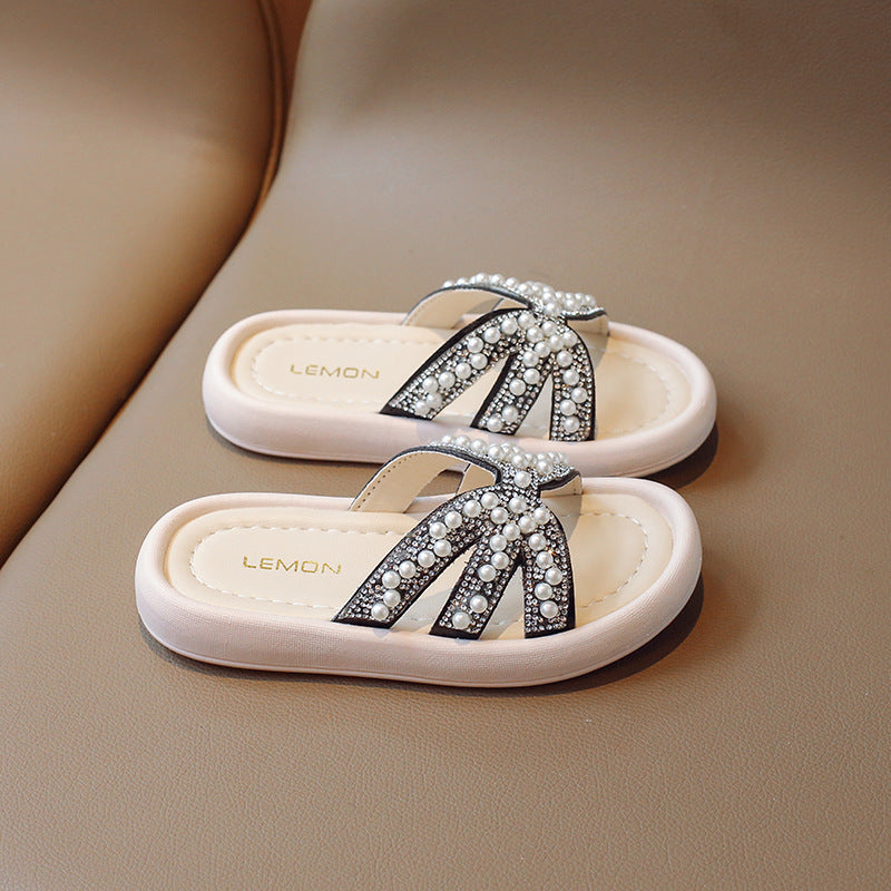 BEADS & PEARL APPLIQUE FLIP-FLOP - BLACK