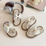 PEARL & BOW APPLIQUE BACK ELASTIC SANDAL - BROWN