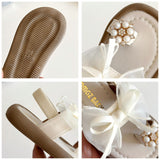 PEARL & BOW APPLIQUE BACK ELASTIC SANDAL - BROWN