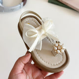 PEARL & BOW APPLIQUE BACK ELASTIC SANDAL - WHITE