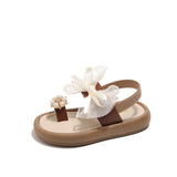 PEARL & BOW APPLIQUE BACK ELASTIC SANDAL - BROWN