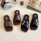 CRISS-CROSS BUCKLE APPLIQUE FLIP-FLOP - BLACK