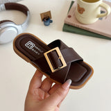 CRISS-CROSS BUCKLE APPLIQUE FLIP-FLOP - BROWN