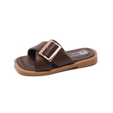 CRISS-CROSS BUCKLE APPLIQUE FLIP-FLOP - BROWN