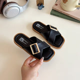 CRISS-CROSS BUCKLE APPLIQUE FLIP-FLOP - BLACK