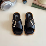 CRISS-CROSS BUCKLE APPLIQUE FLIP-FLOP - BLACK
