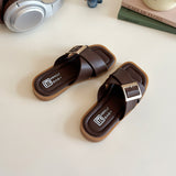 CRISS-CROSS BUCKLE APPLIQUE FLIP-FLOP - BROWN