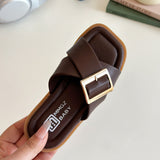 CRISS-CROSS BUCKLE APPLIQUE FLIP-FLOP - BROWN