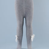 Sequined Bow Applique Footed Leggings - Grey