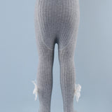 Sequined Bow Applique Footed Leggings - Grey
