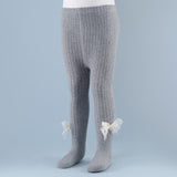 Sequined Bow Applique Footed Leggings - Grey