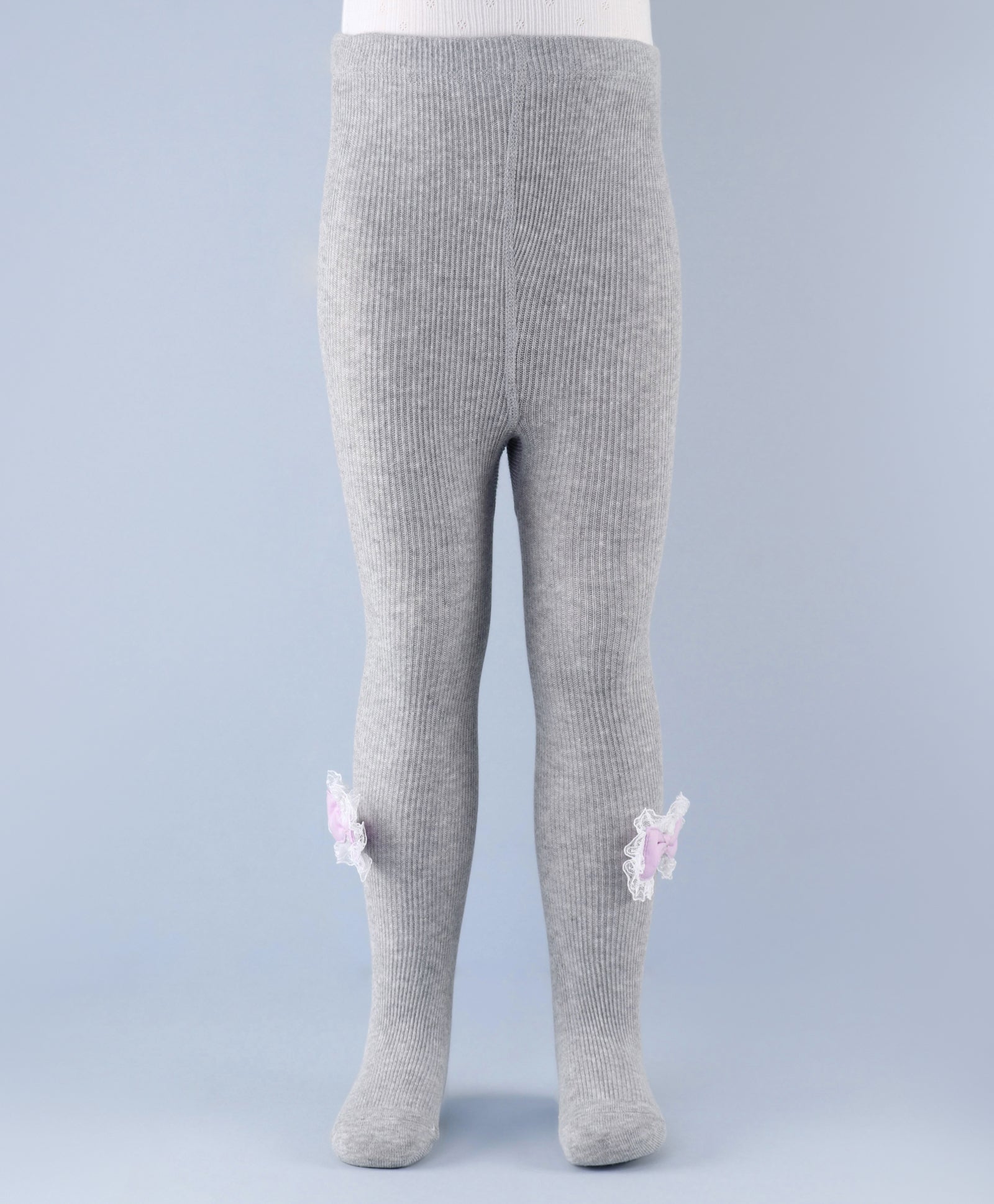 Frill Bow Applique Footed Leggings - Grey