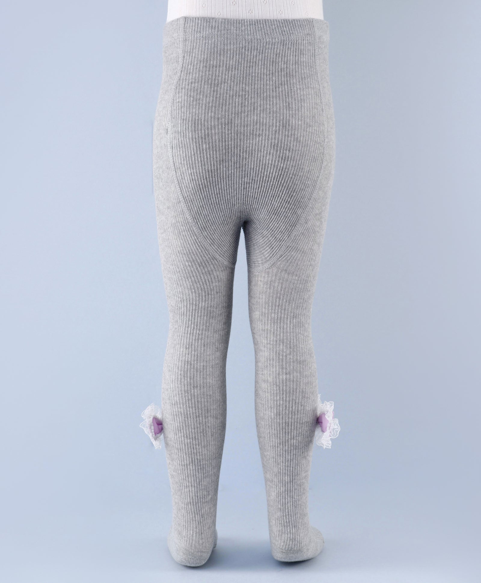 Frill Bow Applique Footed Leggings - Grey