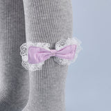 Frill Bow Applique Footed Leggings - Grey