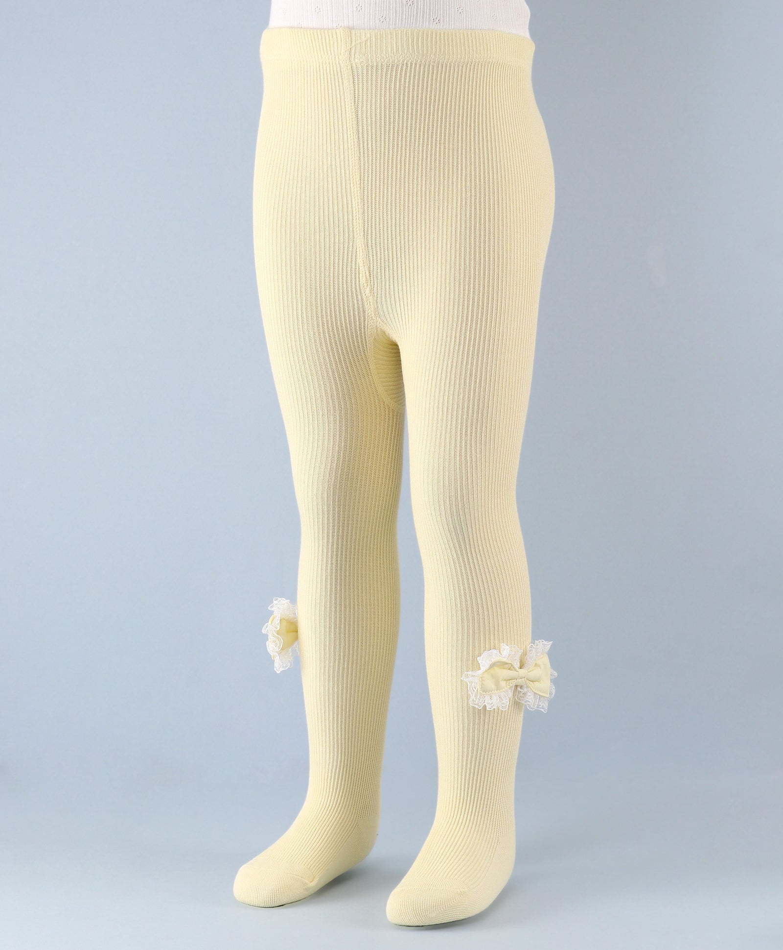 Frill Bow Applique Footed Leggings - Light Yellow