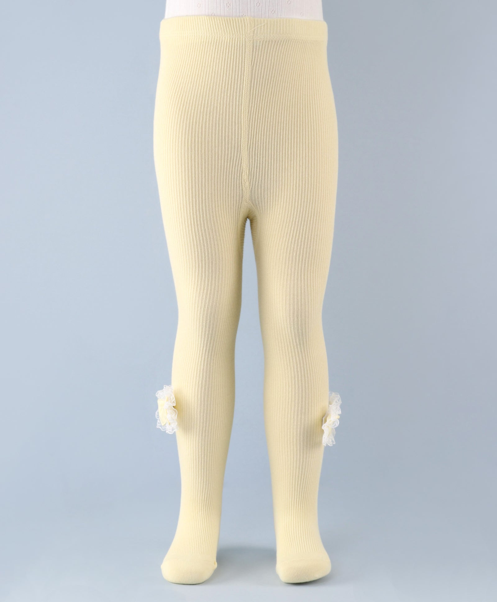 Frill Bow Applique Footed Leggings - Light Yellow