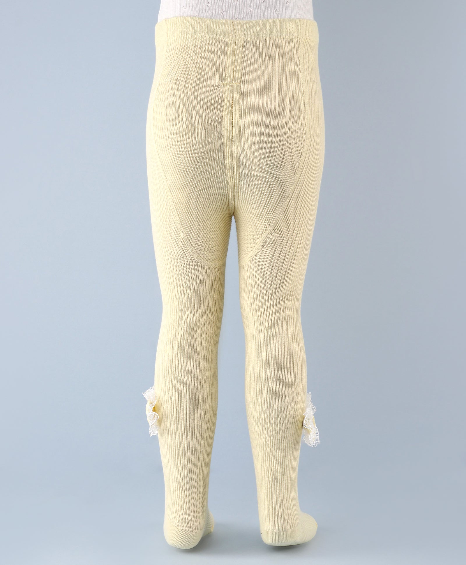 Frill Bow Applique Footed Leggings - Light Yellow
