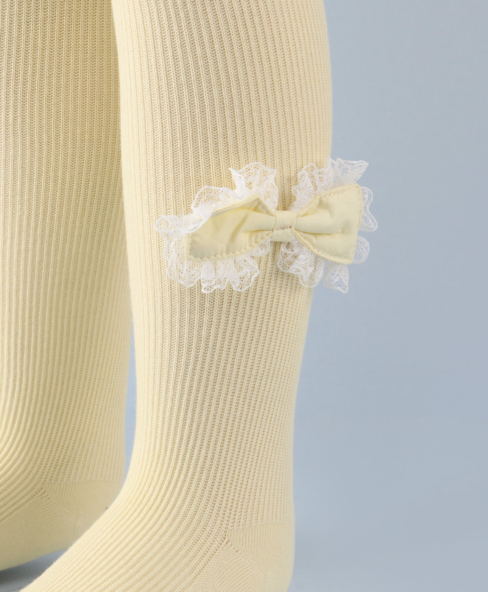 Frill Bow Applique Footed Leggings - Light Yellow