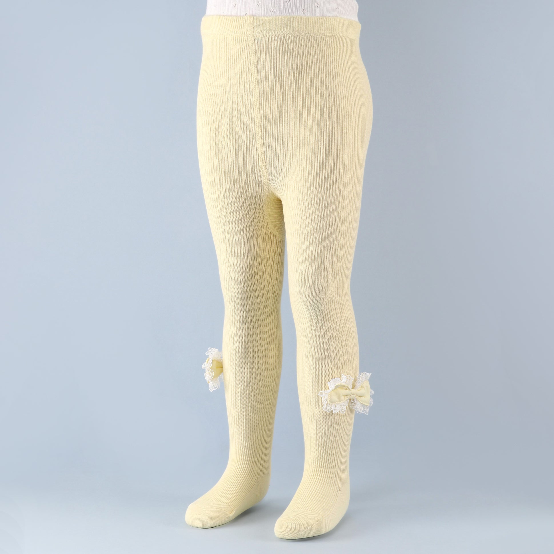 Frill Bow Applique Footed Leggings - Light Yellow