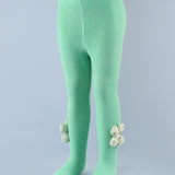Flower Applique Footed Leggings - Green