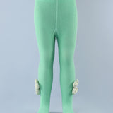 Flower Applique Footed Leggings - Green