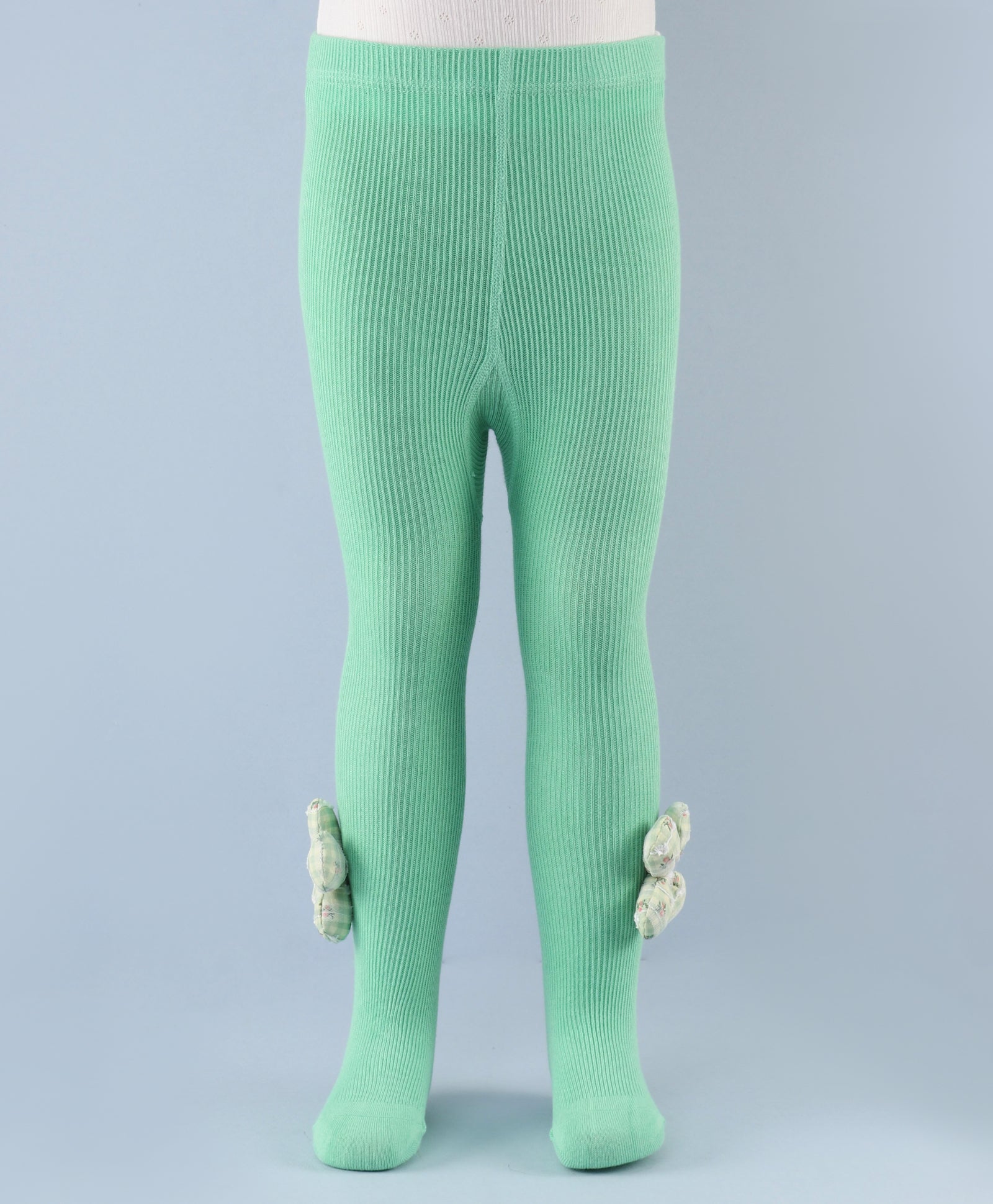 Flower Applique Footed Leggings - Green